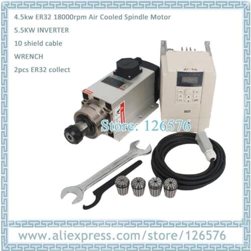 4.5kw air cooled spindle motor 18000rpm ER32 4 bearing + 5.5kw Frequency VFD Inverter + 10 Meter shield Cable