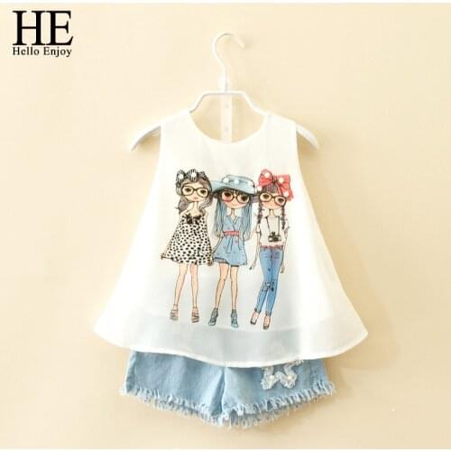 HE Hello Enjoy Baby Girls Children Clothes Sets Fashion Casual Cute Sleeveless Chiffon Pearl Vest + Pants Suit Girls Clothing