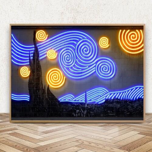 Starry Night Art Print Painting on Canvas Street Graffiti Posters and Prints Wall Picture Home Decoration For Living Room No Led