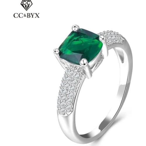 CC 925 Sterling Silver Jewelry Vintage Green Stone Rings For Women Party Engagement Ring Bijoux Fashion Accessories CC534