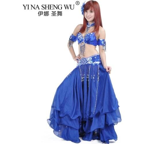 New Oriental Dance Suit Women Belly Dance Performance Sexy Sequin Bra Long Skirt Waist Belt Dance Performance Competition Suit