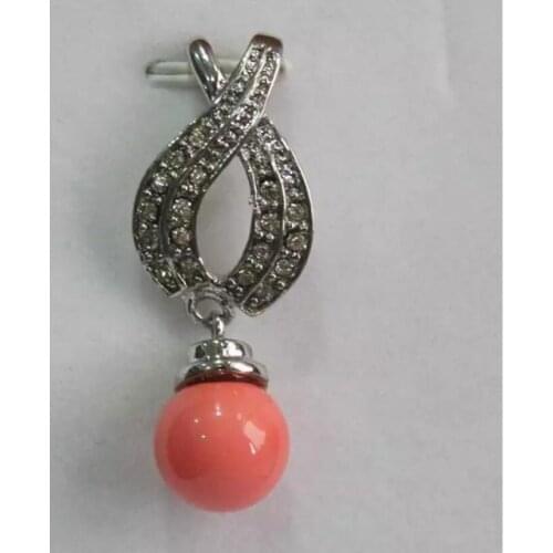 Fashion zircon 12 mm silver plated Coral Pink Shell Pearl Necklace Pendant