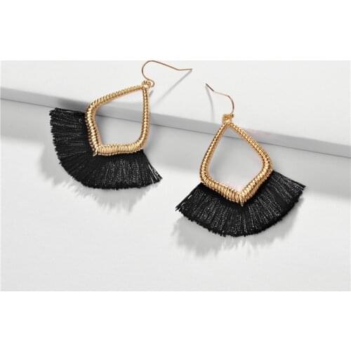 Trendy Gold Teardrop Alloy Hollow Drop Earrings Multicolor Fan-shape Fringe Drop Earrings for Woman Fashion Jewelry