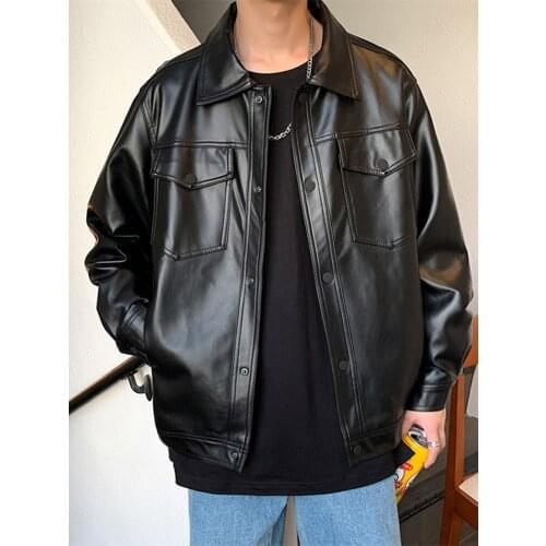 Men Spring Black Soft Faux Leather Jacket 2021 Mens Hip Hop Jacket Leather Male Oversize Streetwear Pockets Clothes