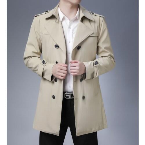 2021 men fall new fashion leisure long-sleeved windbreaker youth glory-marked epaulette double-breasted trench coat