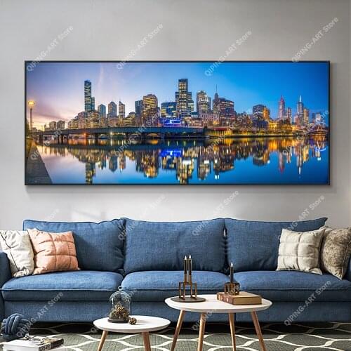 Nordic Building Landscape Wall Art Pictures Morden City Night Scene Canvas Painting Canvas Print Posters for Living Room Decor