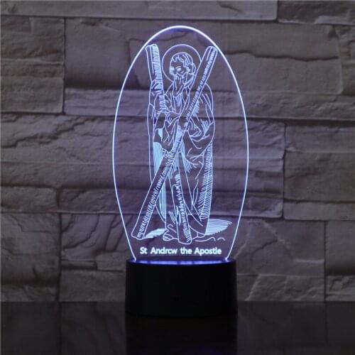 3D Vision 7 Color ST Andrew the Apostle Modelling Led Desk Lamp Gifts Usb Jesus Cross Bedside Decor Night Light Lighting 1795