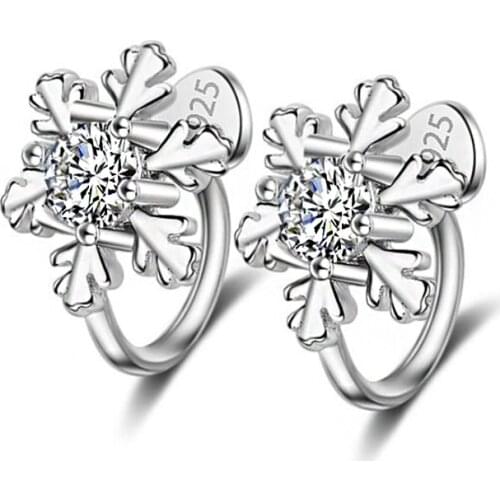 Wholesale 12 pairs Snowflake Womens Clip Earrings without Piercing Ear Clip Cubic Zirconia Ear Cuff Earring Jewelry Accessories
