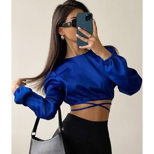 Autumn Women Long Sleeve Lace Up Hollow Out Backless Shirt