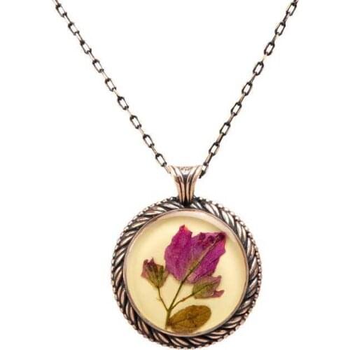 Flower Bougainvillea Handmades Authentic Resin Necklace Cevşen (1776-1)