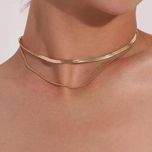Simple Double Chain Necklace For Women Dainty Snake Chain Choker Necklace Layering Flat Chokers Jewelry For Girls Friend Gift