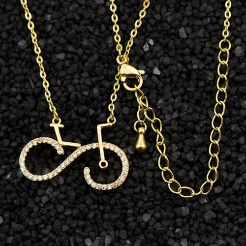 V Attract Unique Infinity Bike Necklace Pendants Women Jewelry 2018 Fashion Zircoria Bicycle Collier Femme Bijoux Birthday Gift