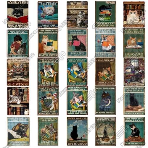 Vintage Cat Metal Tin Sign Art Wall Decor Thats What Do ead Book Retro Cat Poster for library coffee Sweet home farmhouse decor