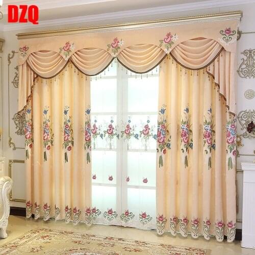Curtains for Living Dining Room Bedroom Modern Simple Semi Shading Chenille Embroidered Beige Flower Curtain Valance Finished