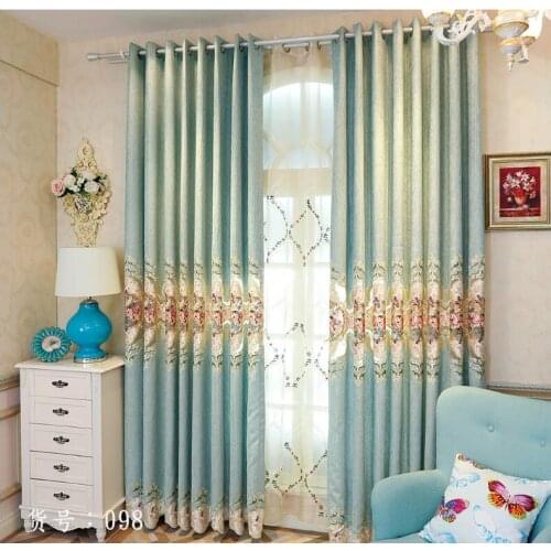 New Embroidery Imitation Silk Heavy Fabric Window Curtain light green Color Black Out Blinds for Bedroom Living Light Shading