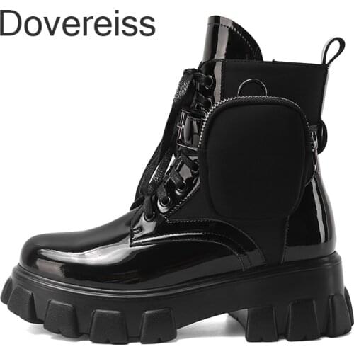 Dovereiss Fashion Female Boots Red Winter Pointed Toe Cross Tied Half Boots Consice Sexy Genuine Leather Short Boots Zipper 43