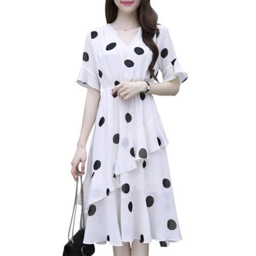 Dress female 2020 summer new loose Shredded milk dresses Women fashion sexy medium long wave dot plus size a word dresses