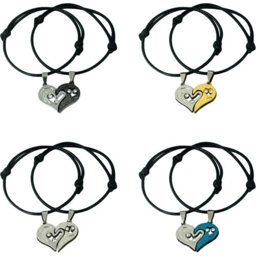 1 Pair Heart-Shaped Bracelets Lucky Love Rope Chain Couple Bracelets Set Lovers Jewelry Girlfriend Valentines Day Gifts