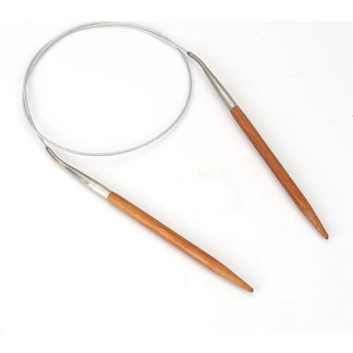 New 8mm Natural Bamboo Stainless Steel Circular Hand Sewing DIY Craft Tool Knitting Needles 80cm(31 4/8") long, 1 Pair
