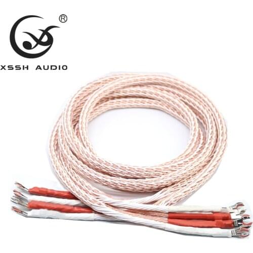 1 pair XSSH Audio Hi-end DIY HIFI Rhodium Plated Y Shape Spade To Banana Plugs 24 Core Speaker Cable Cord Wire