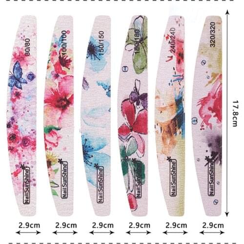 1/6 PCS Flowers Nail Files Strong Sandpaper Washable Nails Buffer Emery Board 80/100/150/180/240/320 Grit Lime Manicure Polisher
