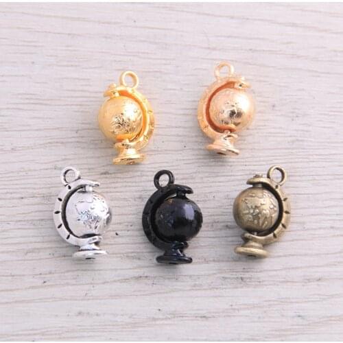 15pcs 12x18mm Metal Alloy Antique Globe Charms Rotatable Pendants For Jewelry Making DIY Handmade Craft