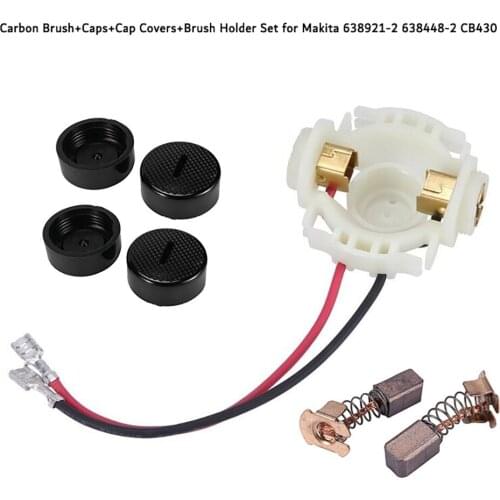 2pcs Carbon Brushes + 2pcs Cap + 2pcs Cap Covers +1pc Brush Holder Set For Makit 638921-2 638448-2 CB430 BGA450 BGA452 BJS160