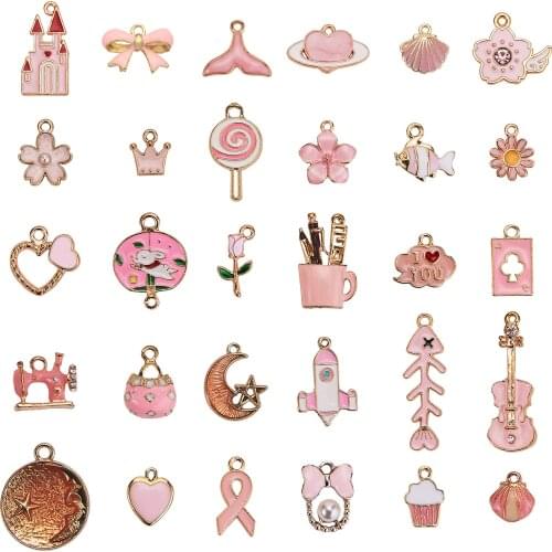 30pcs/set Alloy Enamel Mixed Styles Flower Heart Moon Charms Necklace Earring DIY Pendants for Jewelry Making Accessories