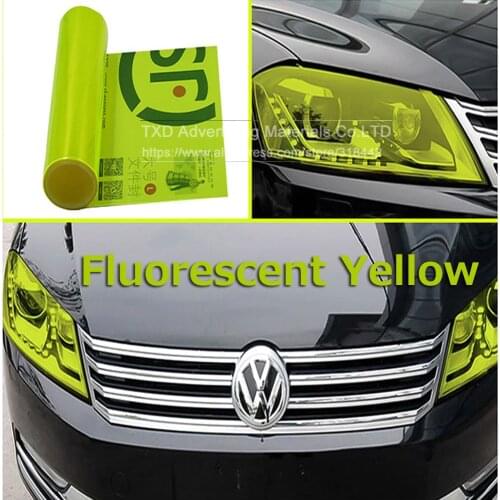30cmx9m/lot High Quality Fluorescent yellow Glossy Car Headlight Tint Auto Light Smoke Taillight Vinyl Film FedEx Free Shipping