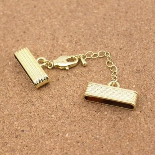 5pcs/lot KC Gold Color Alloy Claw Crimp Clasp Connector with Lobster Clasps 4*25mm fit Flat Leather Cord DIY Jewelry