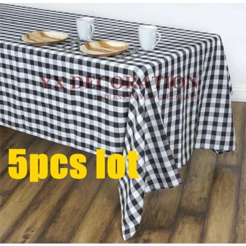 5pcs Lot Plaid Tablecloth White/Black Checkered Polyester Linen Table Cloth Cover Wedding Party Event Decoration