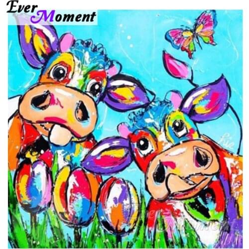 Ever Moment 5D DIY Diamond Painting Cross Stitch Cartoon Cattle Mosaic Full Square Drills Home Decoration Artwork ASF1121
