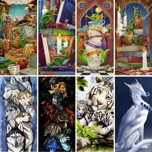 DIY 5D Diamond Painting Cartoon Dragon Tiger Wolf Animal Cross Stitch Kit Square Round Embroidery Mosaic Art Home Decor Gift