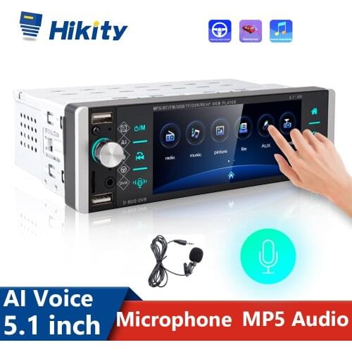Hikity 1 Din Car Radio 5.1 inch Ai voice AI Voice MP5 Audio Video Player RDS AM FM Radio Tape Recorder for Universal Radio Car