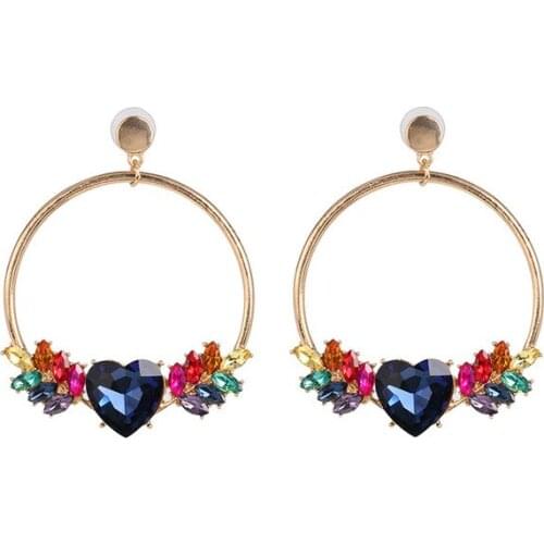 New Arrival Fashion Crystal Drop Earrings Heart Colorful Rhinestone Women Bohemian Geometric Hanging Dangle Earrings Jewelry
