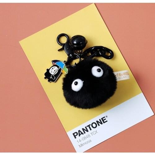Cute Small Black Charcoal Ball Plush Key Chain Wizard Key Chains Japan Anime Keyrings Lovely Pendant for Girls Bag Jewelry
