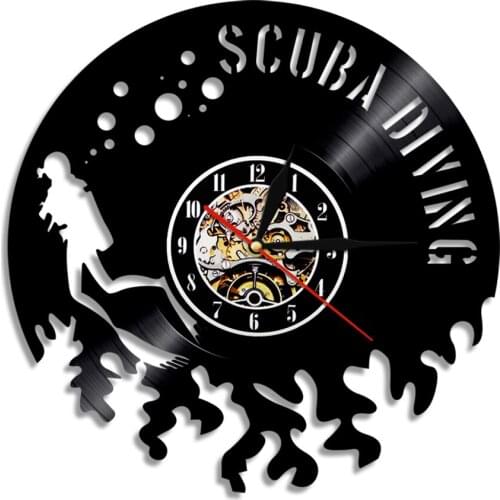 Scuba Diving Wall Clock Underwather Swimming Snorkeling Born To Dive Vinyl Record Wall Clock With LED Night Gift For Diver