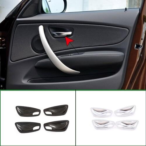 For BMW 1 Series E81 E82 2007-11 ABS Carbon Fiber Car 2-door 4-door Inner Door Handle Bowl Decoration Cover Sticker Accessories