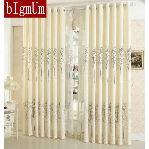 Eco-friendly Linen Curtains for Living Room Simple Rustic Natural Healthy/Printed Embroidery Plants Trees Leaves Window Drape