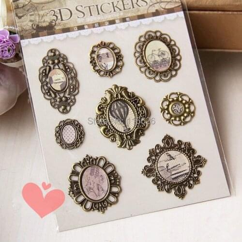 Delicate bronze casting vintage Mirror 3D Sculptures stickers Antique Plated Metal tag scrapbooking embellishment