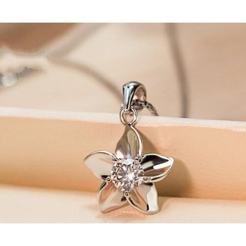 KOFSAC Exquisite Women Necklace 925 Sterling Silver Jewelry Simple Zircon Flower Necklaces Fashion Girlfriend Birthday Present