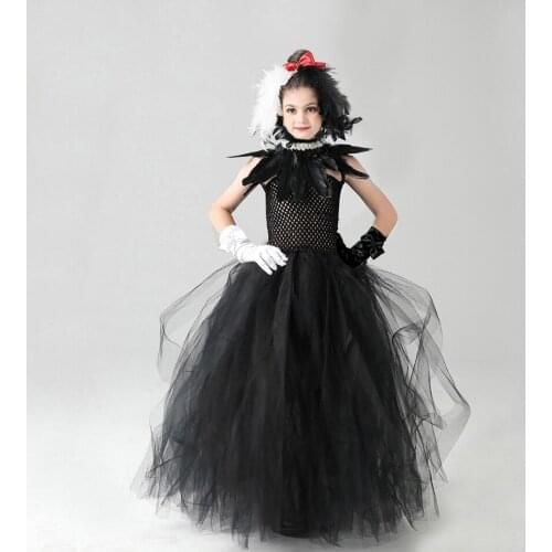 Halloween Costume Dress For Girls Evil Queen Cosplay Outfits Kids Cruella Dresses Disfraz Vestidos Robe Disguise Clothes Gown