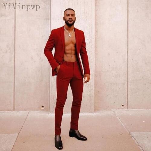 YiMinpwp Red Men Suits Formal Notched Lapel Prom Suits for Man Wedding Blazer Tuxedos Groom Wear 2 Piece Jacket+Pant
