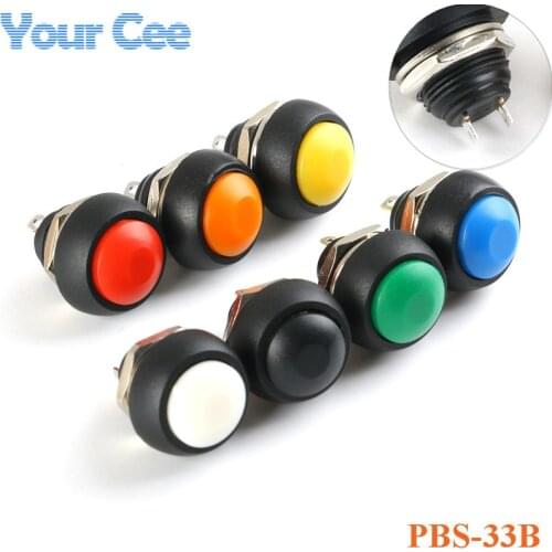 Red/Green/White/Black/Blue/Yellow/Orange ON-OFF 12mm Waterproof Momentary Push button Mini Switch Reset Non-locking PBS-33B