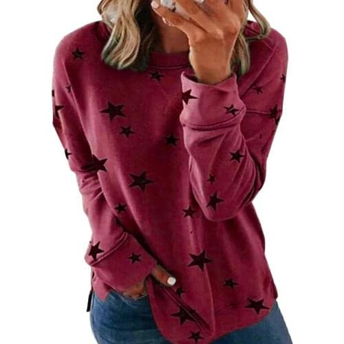 Summer Stars Print Oversized Women T Shirt Long Sleeve O Neck Streetwear Loose Fashion Simplicity Plus Size Tee Shirt Femme