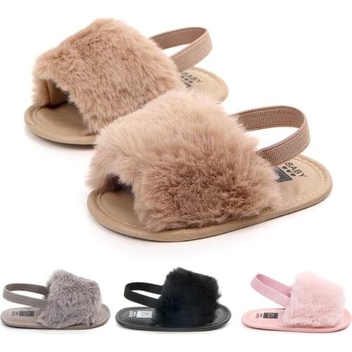 Summer Soft hair style Classic Baby Girl Slipper Sandals Breathable Baby Fur Shoes Simple Elastic Sandals princess Baby Shoes