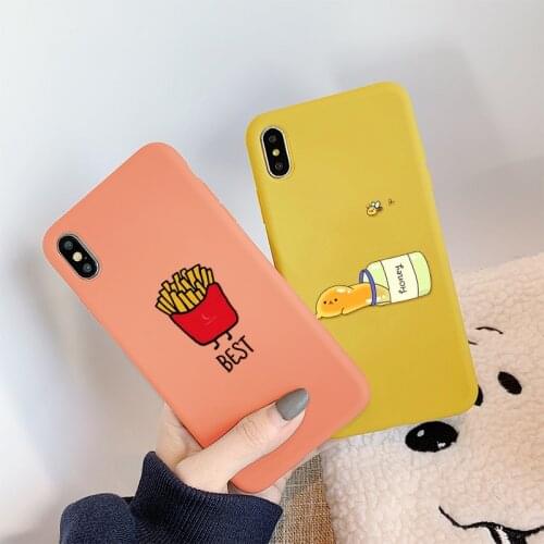 JAMULAR Cute French Fries Honey Phone Case For iPhone 7 XS MAX XR X 8 6 6s Plus Funny Coffee Food Soft Silicone Back Cover Capa