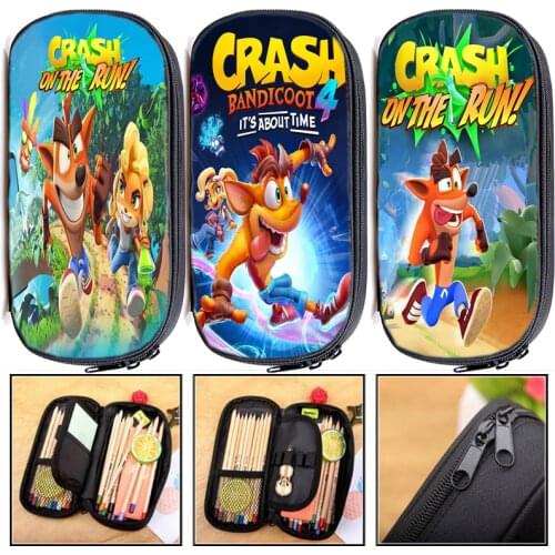 Crash Bandicoot On the Run Pencil Case Multifunction Kids Pen Bag Student Stationery Storage Bag Boy Pencil Box Girl Makeup Bag