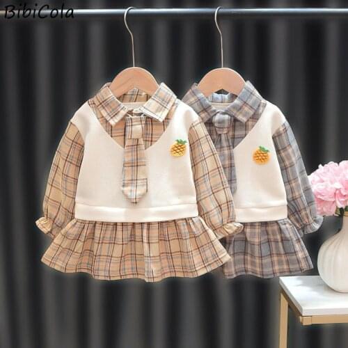Fashion Spring And Autumn Girls Plaid Lapel Baby Girl Pineapple Vest Ruffle Dress