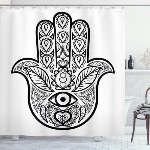Mandala Shower Curtain Set Hamsa Hand Inner Eye Cultural Ornate Curtain for Bathroom Decor 12 Hooks Decorative Bath Accessory
